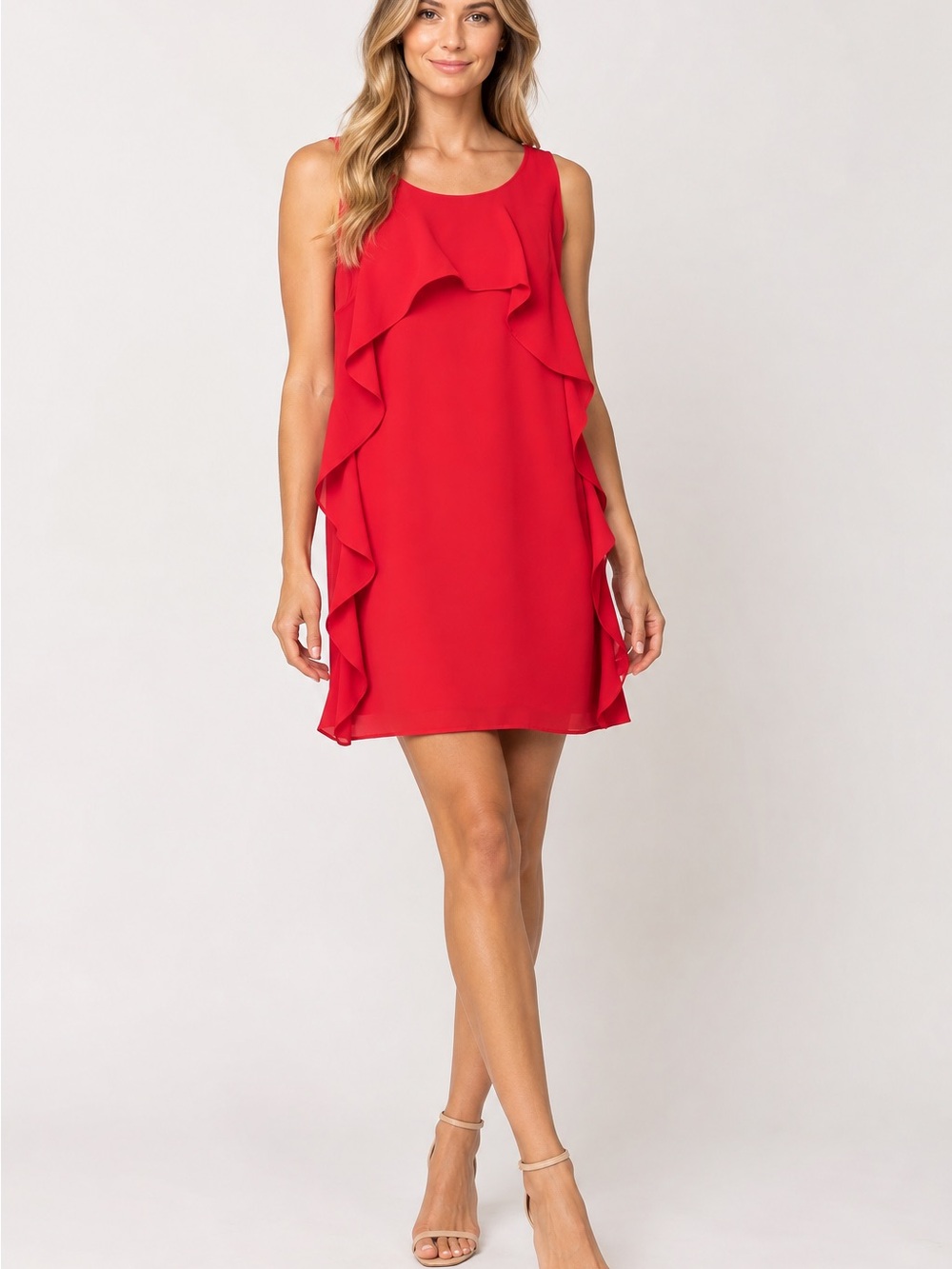 Trina Turk Red Ruffle-Trim Sleeveless Mini Dress